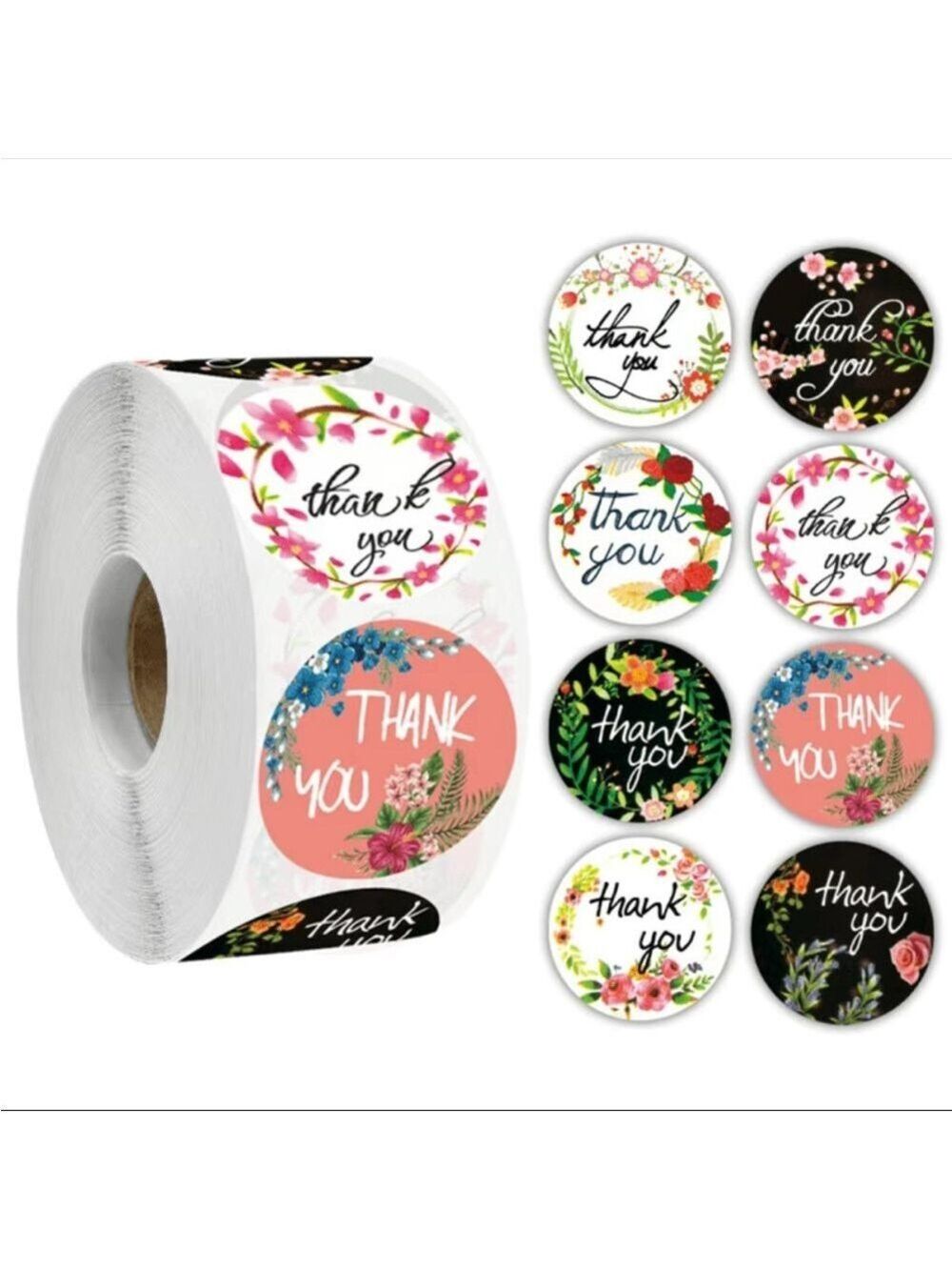 500 Roll Thank You Floral Flower Stickers 1 inch